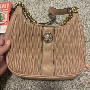 Aldo Tan Quilted Shoulder Bag with Gold Chain